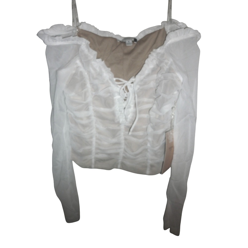 Blashe Los Angeles Tulle‎ Crop Ruched Corset Top Long Sleeve Lace Up Y2K sz M